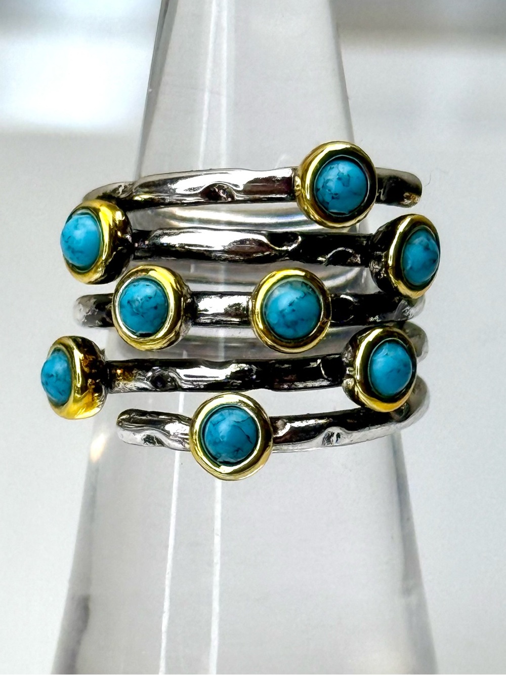 Turquoise Accent Silver & Gold Banded Ring - Picture 9 of 12